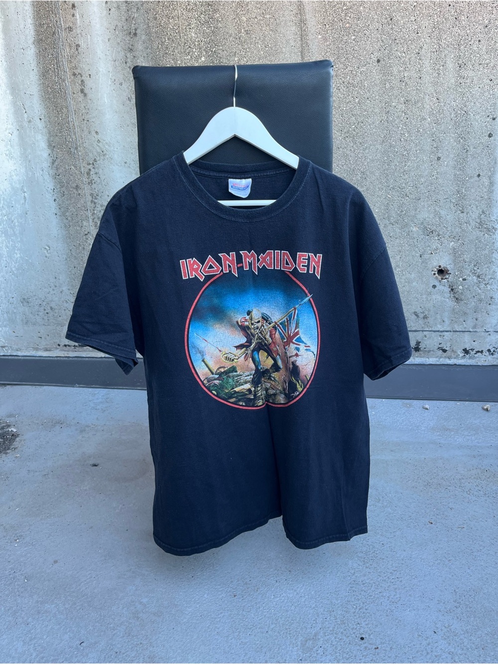 Vintage Iron Maiden Black Graphic Tee with Colorful Album Art